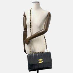 Pre Owned Chanel Mademoiselle Single Flap Chain Shoulder Bag Black Caviar Leather Size 30
