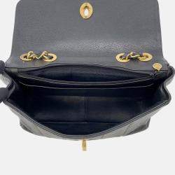 Pre Owned Chanel Mademoiselle Single Flap Chain Shoulder Bag Black Caviar Leather Size 30