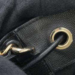 Pre Owned Chanel Deauvilleshoulder Bag Black Calf Leather