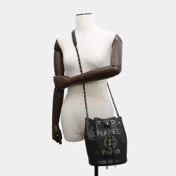 Pre Owned Chanel Deauvilleshoulder Bag Black Calf Leather