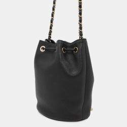Pre Owned Chanel Deauvilleshoulder Bag Black Calf Leather