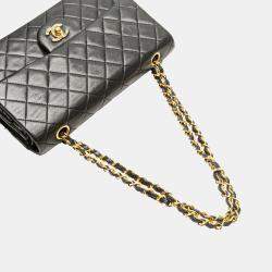 Pre Owned Chanel Black Medium Classic Lambskin Double Flap