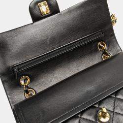 Pre Owned Chanel Black Medium Classic Lambskin Double Flap