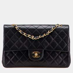 Pre Owned Chanel Black Medium Classic Lambskin Double Flap