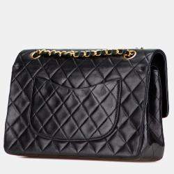 Pre Owned Chanel Black Medium Classic Lambskin Double Flap