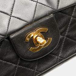 Pre Owned Chanel Black Medium Classic Lambskin Double Flap