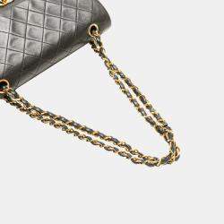 Pre Owned Chanel Black Medium Classic Lambskin Double Flap