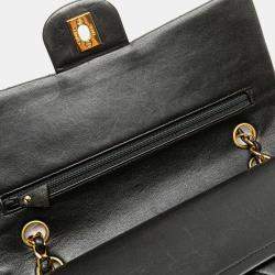 Pre Owned Chanel Black Medium Classic Lambskin Double Flap