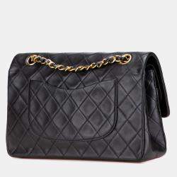 Pre Owned Chanel Black Medium Classic Lambskin Double Flap