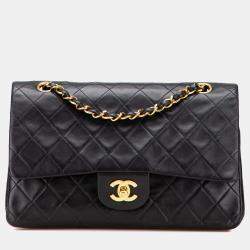 Pre Owned Chanel Black Medium Classic Lambskin Double Flap