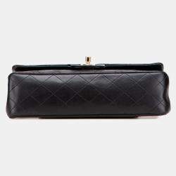 Pre Owned Chanel Black Medium Classic Lambskin Double Flap