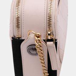 Pre Owned Chanel Pink Calfskin Grosgrain Stitched Button Up Camera Case