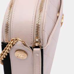 Pre Owned Chanel Pink Calfskin Grosgrain Stitched Button Up Camera Case