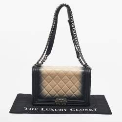 Pre Owned Chanel Black/Beige Quilted Leather New Medium Boy Flap Bag