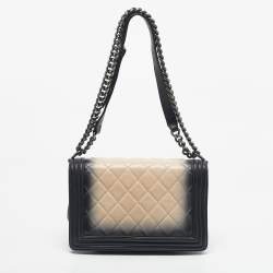 Pre Owned Chanel Black/Beige Quilted Leather New Medium Boy Flap Bag