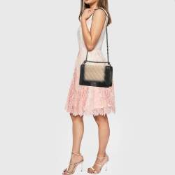 Pre Owned Chanel Black/Beige Quilted Leather New Medium Boy Flap Bag