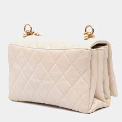 Pre Owned Chanel White Quilted Calfskin Pearl CC Accordion Flap