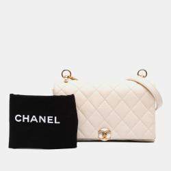 Pre Owned Chanel White Quilted Calfskin Pearl CC Accordion Flap