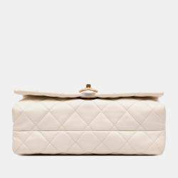 Pre Owned Chanel White Quilted Calfskin Pearl CC Accordion Flap