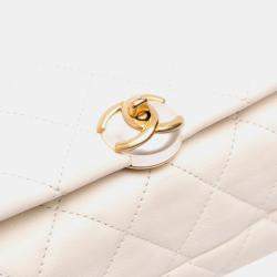 Pre Owned Chanel White Quilted Calfskin Pearl CC Accordion Flap