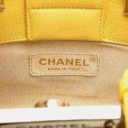 Pre Owned Chanel Yellow Mini Calfskin Label Click Shopping Tote