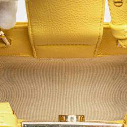 Pre Owned Chanel Yellow Mini Calfskin Label Click Shopping Tote