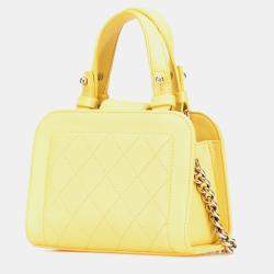 Pre Owned Chanel Yellow Mini Calfskin Label Click Shopping Tote
