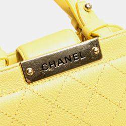 Pre Owned Chanel Yellow Mini Calfskin Label Click Shopping Tote