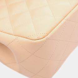 Pre Owned Chanel Beige Jumbo Classic Lambskin Double Flap