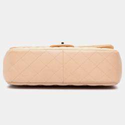 Pre Owned Chanel Beige Jumbo Classic Lambskin Double Flap