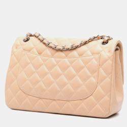 Pre Owned Chanel Beige Jumbo Classic Lambskin Double Flap