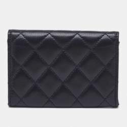 Pre Owned Chanel Black Quilted Leather CC Compact Wallet