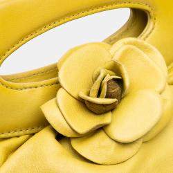Pre Owned Chanel Yellow Lambskin Camellia Frame Clutch