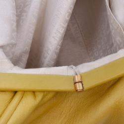 Pre Owned Chanel Yellow Lambskin Camellia Frame Clutch