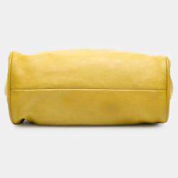 Pre Owned Chanel Yellow Lambskin Camellia Frame Clutch