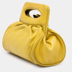 Pre Owned Chanel Yellow Lambskin Camellia Frame Clutch