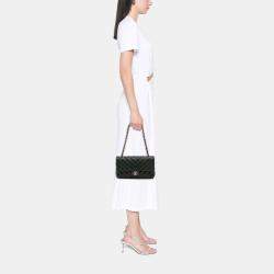 Pre Owned Chanel Black Medium Chevron Calfskin Coco Pleats Double Flap