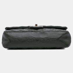 Pre Owned Chanel Black Medium Chevron Calfskin Coco Pleats Double Flap