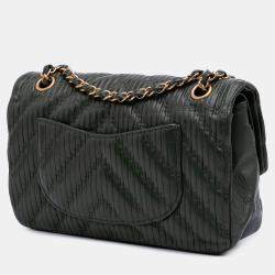 Pre Owned Chanel Black Medium Chevron Calfskin Coco Pleats Double Flap