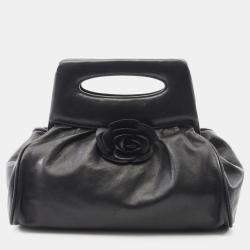 Pre Owned Chanel Black Lambskin Camellia Handbag