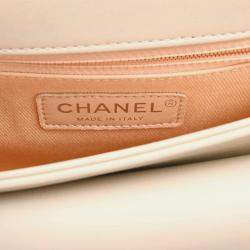 Pre Owned Chanel Coco Eyelets Round White Calfskin Flap Shoulder Bag