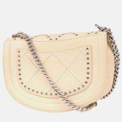 Pre Owned Chanel Coco Eyelets Round White Calfskin Flap Shoulder Bag