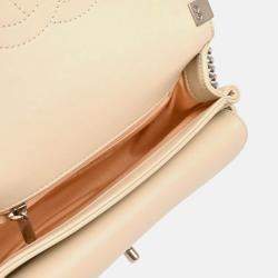 Pre Owned Chanel Coco Eyelets Round White Calfskin Flap Shoulder Bag