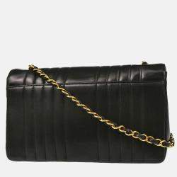 Pre Owned Chanel Mademoiselle Single Flap Black Lambskin Shoulder Bag