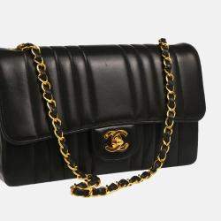 Pre Owned Chanel Mademoiselle Single Flap Black Lambskin Shoulder Bag