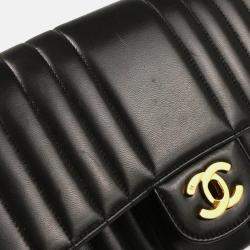 Pre Owned Chanel Mademoiselle Single Flap Black Lambskin Shoulder Bag