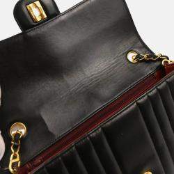Pre Owned Chanel Mademoiselle Single Flap Black Lambskin Shoulder Bag