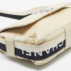 Pre Owned Chanel Cream Choco Bar Leather Sport Ligne Flap Shoulder Bag