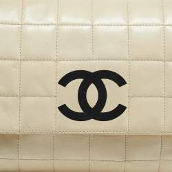 Pre Owned Chanel Cream Choco Bar Leather Sport Ligne Flap Shoulder Bag
