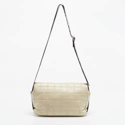 Pre Owned Chanel Cream Choco Bar Leather Sport Ligne Flap Shoulder Bag
